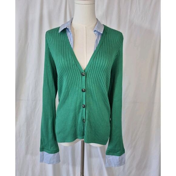 Anthropologie Maeve Green Layered Ribbed Cardigan Sweater XS - Picture 5 of 10
